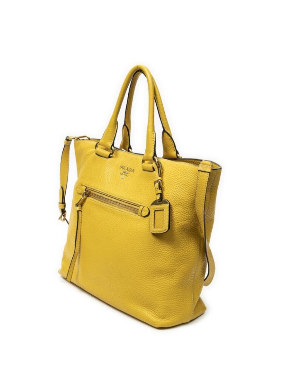 ★SOLD★ Prada Convertible Zip Tote Yellow Color Vitello Dyno - Picture 2 of 10